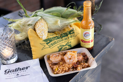 Shrimp and Charleston Gold rice with Lillie's hot sauce